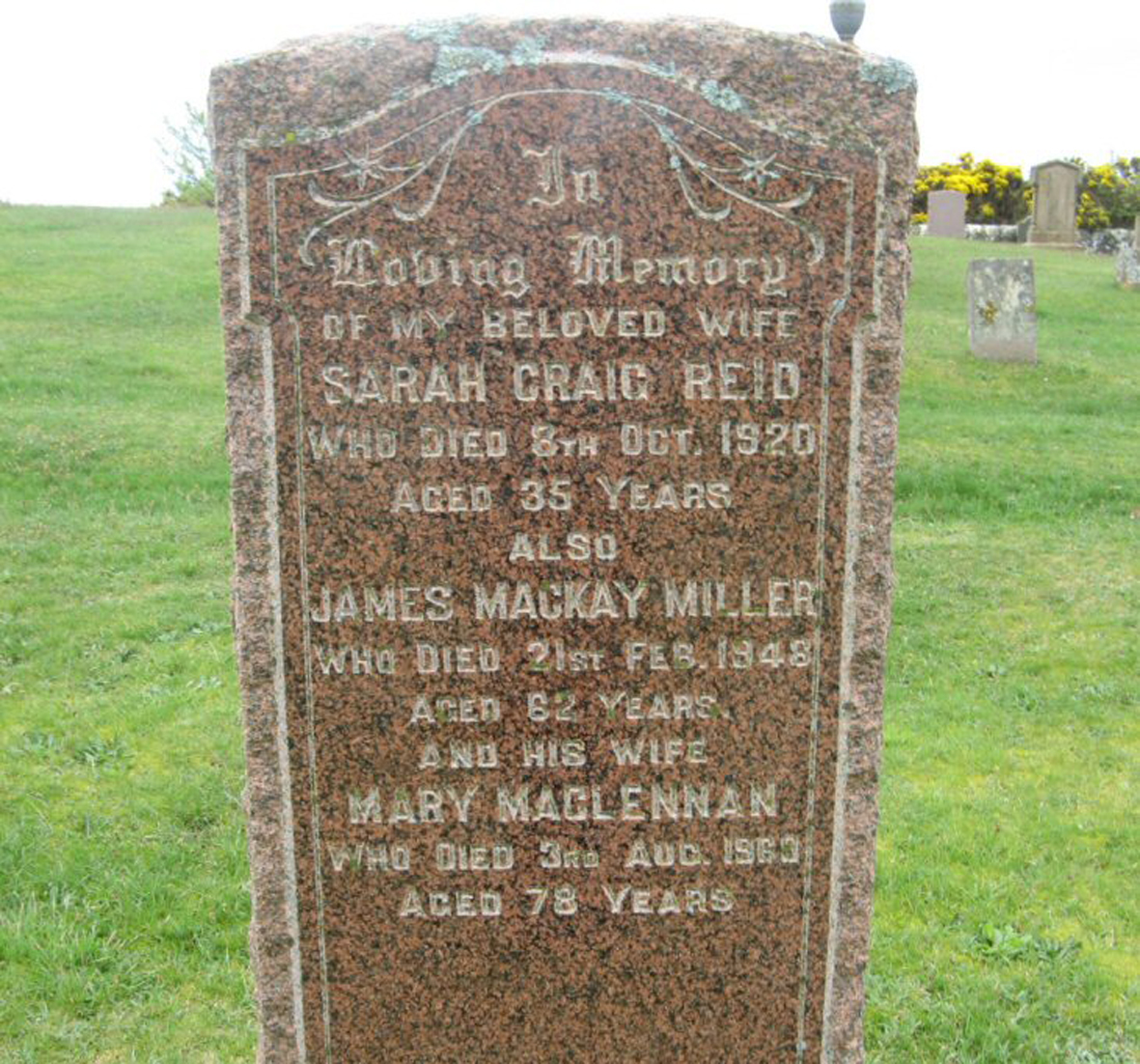 Photo of headstones/Mary MacLennan died 1969 MI Balintore